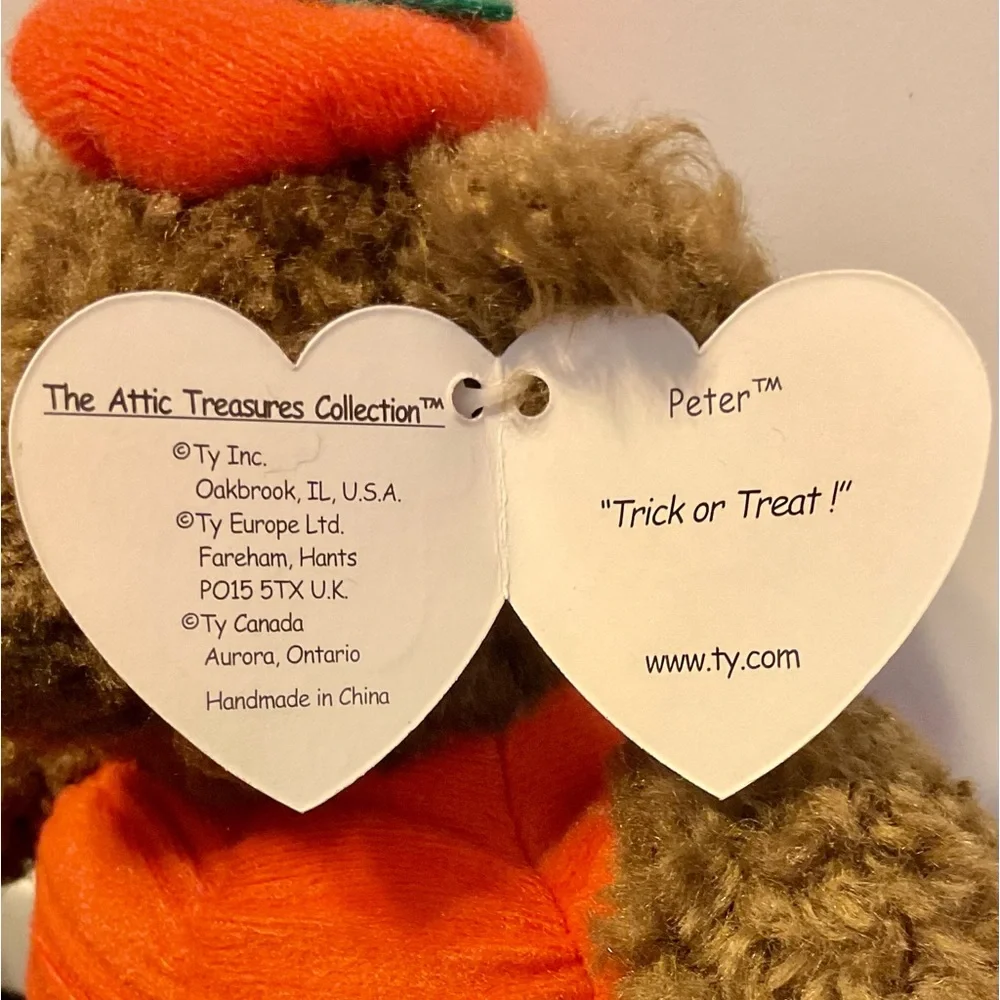 Cute Esmeralda teddy bear witch 🧙 & Peter pumpkin 🎃 Halloween TY Attic Treasures